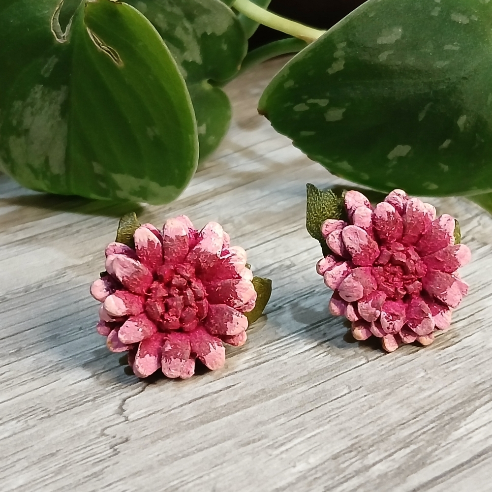 Pink flower stud earrings, floral jewelry accessories